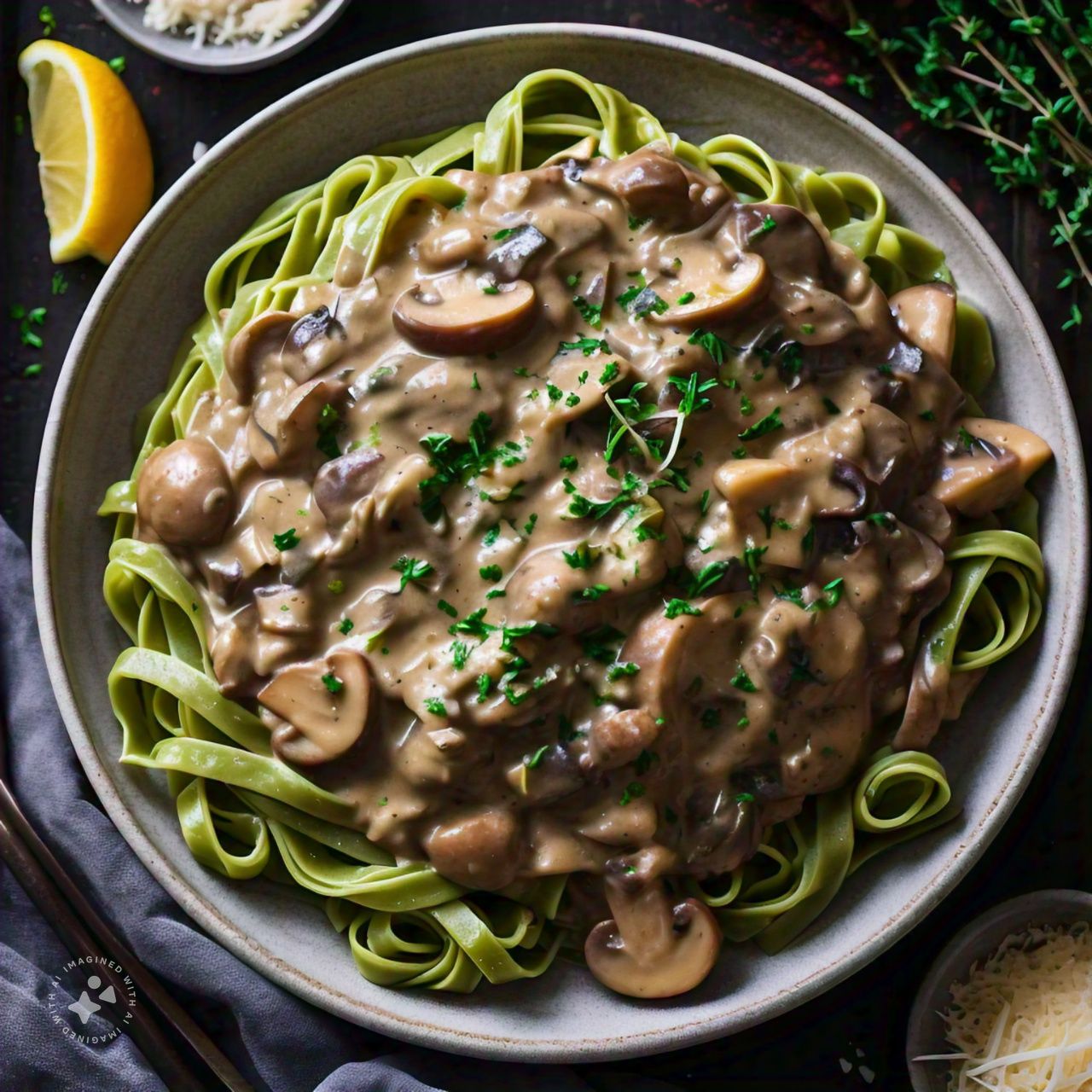 Mushroom Stroganoff with Spinach Fettuccine