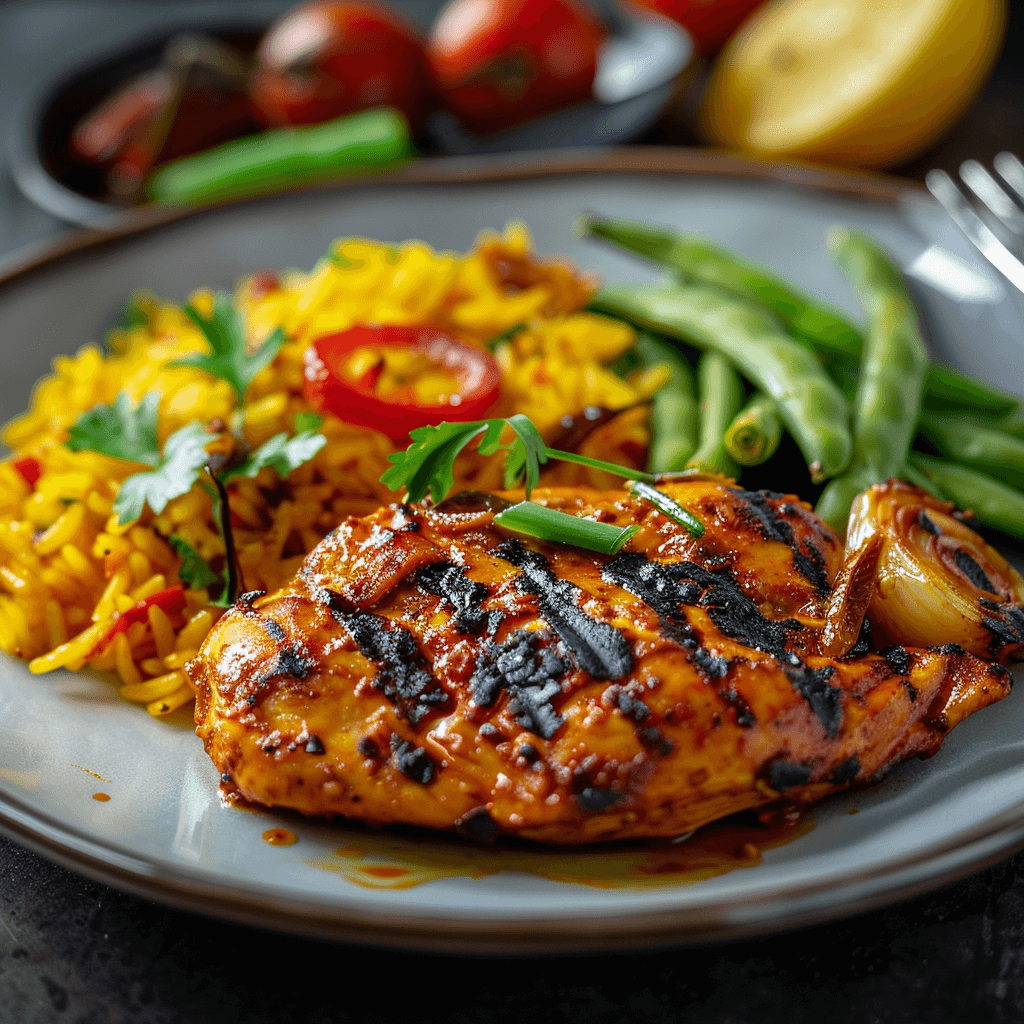Peri Peri Chicken With Tomato Rice and Green Beans